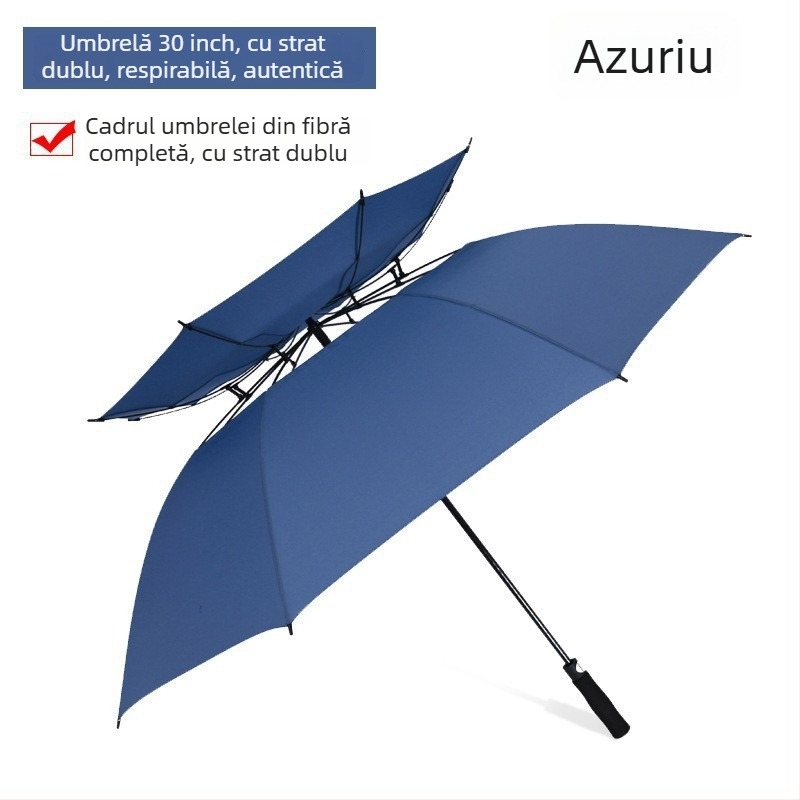 Umbrelă golf de 30 inch, strat dublu respirabil, mâner lung, deschidere automată, rezistență la vânt, imprimare logo disponibilă