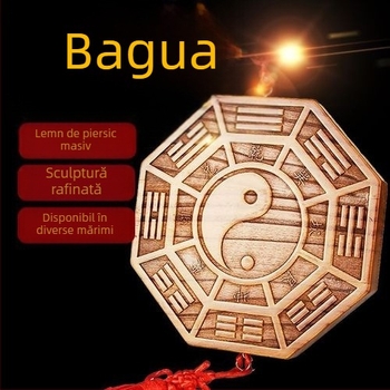 Placă Bagua din lemn de piersic, sculptură manuală Yin-Yang Tai Chi, pandant pentru intrare, artă în lemn în stil chinezesc