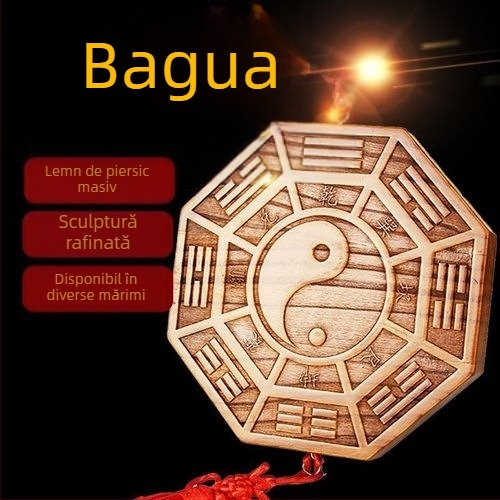 Placă Bagua din lemn de piersic, sculptură manuală Yin-Yang Tai Chi, pandant pentru intrare, artă în lemn în stil chinezesc