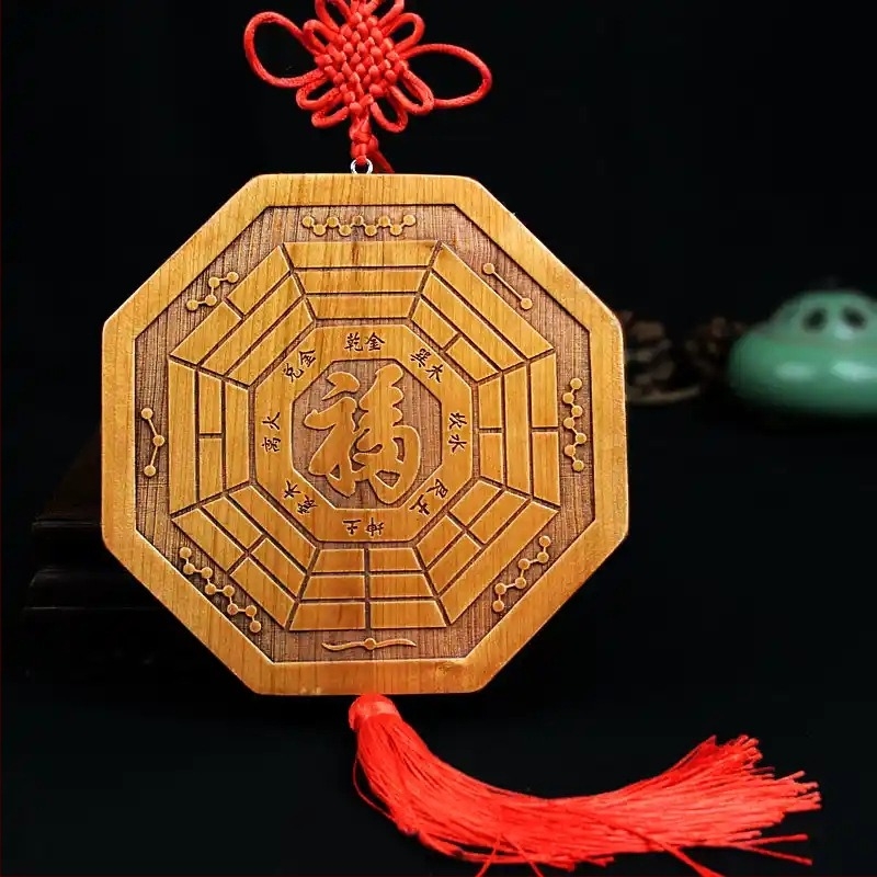 Placă Bagua din lemn de piersic, sculptură manuală Yin-Yang Tai Chi, pandant pentru intrare, artă în lemn în stil chinezesc