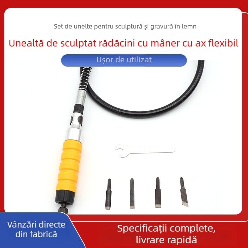 Set electric pentru tâmplărie cu ax flexibil, pentru mobilier și sculptură în lemn