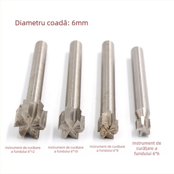 Set unelte lemn din oțel alb: freză pentru caneluri, cuțit pentru sculptură, cuțit de cioplire, cuțit de decojit, instrument pentru rădăcini și curățare a bazei
