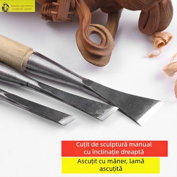 Teyirui cuțit de lemn pentru sculptură cu lamă oblică, unealtă manuală pentru rădăcini, cu mâner