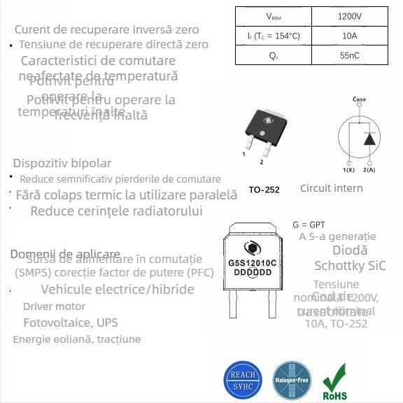 Diodă Schottky din siliciu-carbură (SiC) G5S120010C, diodă de înaltă putere