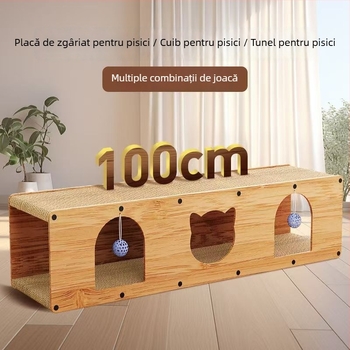 Tavă de zgâriere pentru pisici cu tunel – toate într-unul, pentru mai multe pisici, durabilă la zgârieturi, pat pentru pisici fără scame, protecție pentru canapea, accesorii pentru pisici en-gros