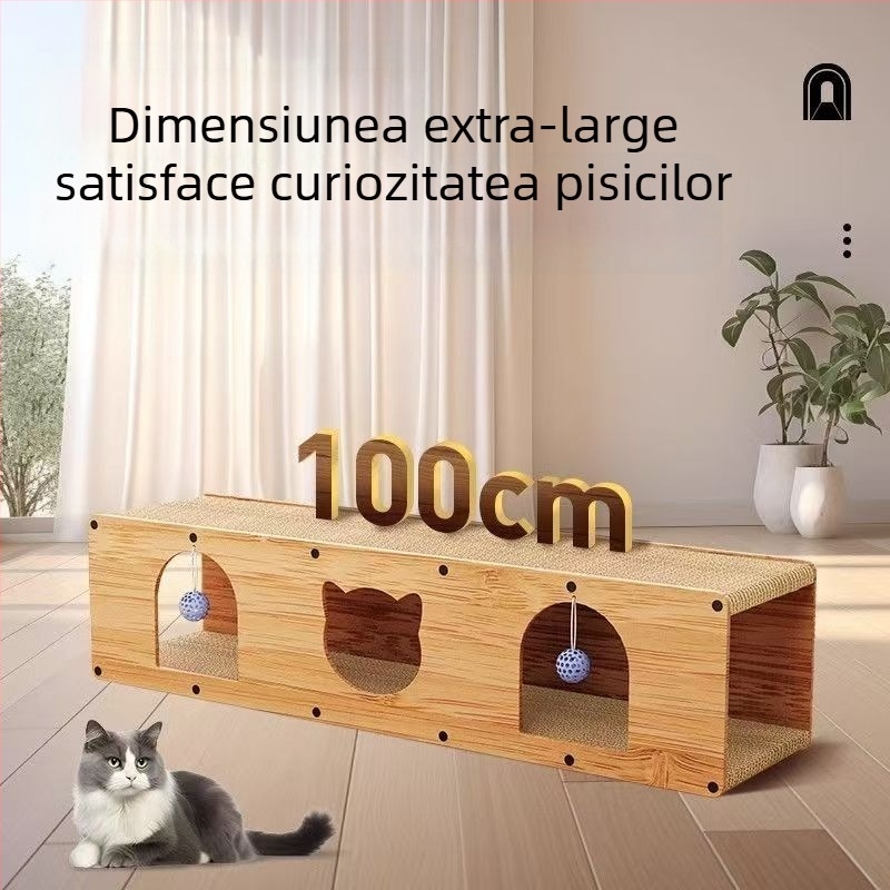 Tavă de zgâriere pentru pisici cu tunel – toate într-unul, pentru mai multe pisici, durabilă la zgârieturi, pat pentru pisici fără scame, protecție pentru canapea, accesorii pentru pisici en-gros