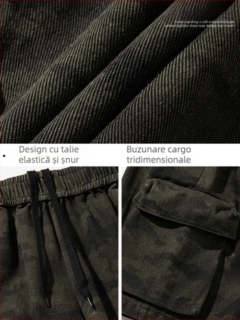 Șorturi cargo camuflaj vintage pentru bărbați, pentru vară — croială lejeră, buzunare mari, casual pentru exterior.