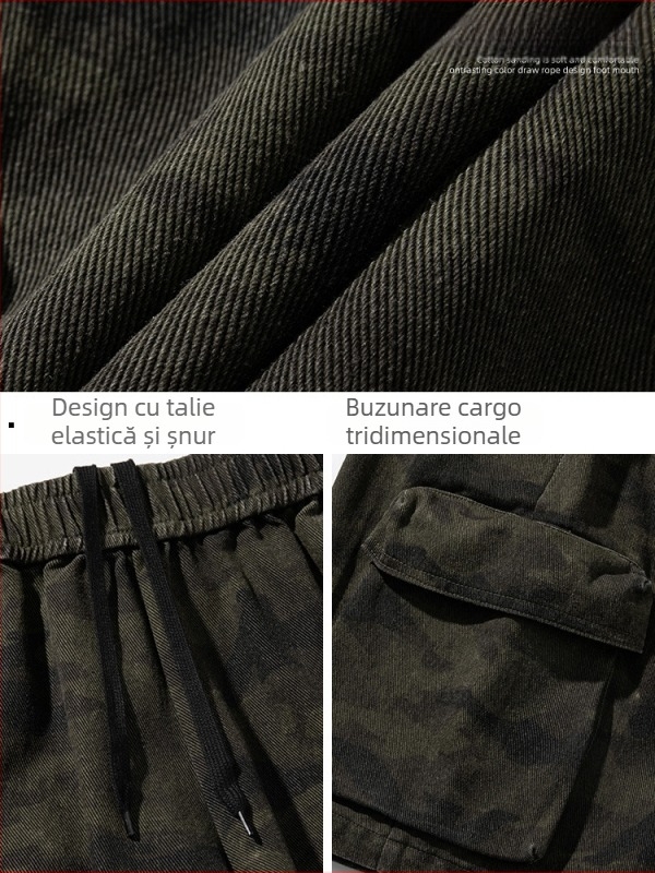 Șorturi cargo camuflaj vintage pentru bărbați, pentru vară — croială lejeră, buzunare mari, casual pentru exterior.