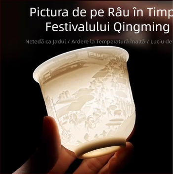 Ceașcă de ceai din porțelan crem, în stil chinezesc, pentru degustare de ceai
