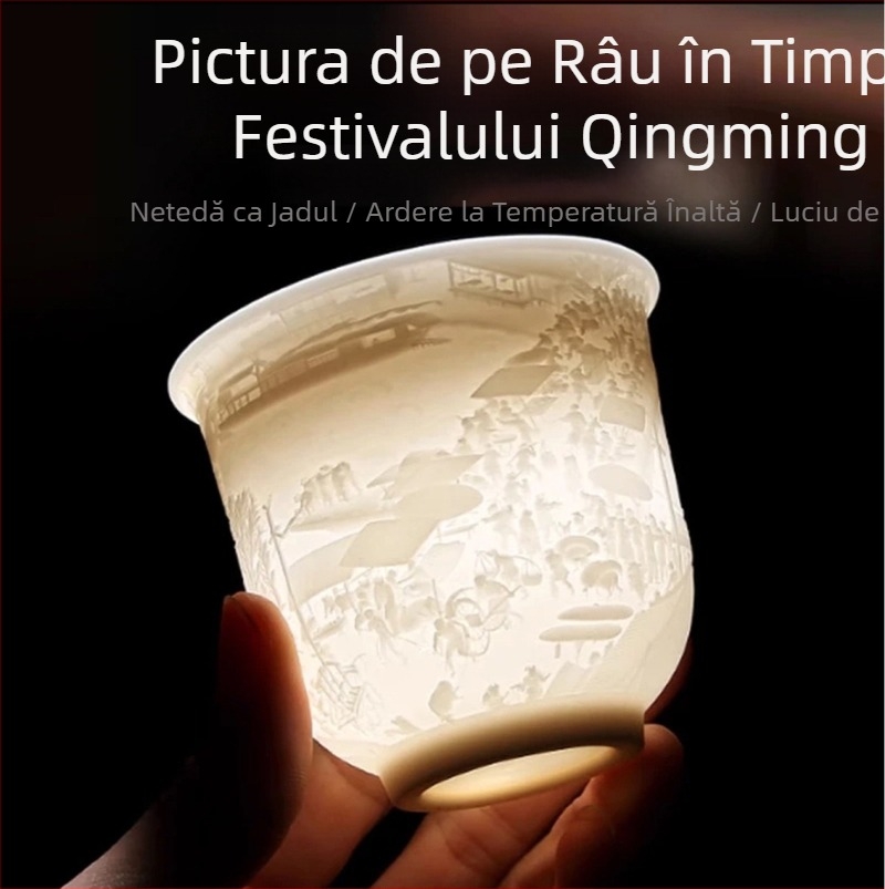Ceașcă de ceai din porțelan crem, în stil chinezesc, pentru degustare de ceai