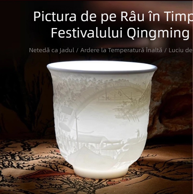 Ceașcă de ceai din porțelan crem, în stil chinezesc, pentru degustare de ceai