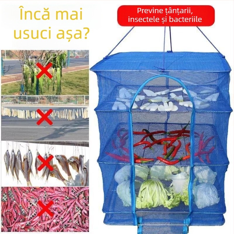 Plasă mare, pliabilă pentru uscare la soare, pentru uz casnic, uscare legume și pește, protecție împotriva muștelor și insectelor, uscare rapidă, din nylon