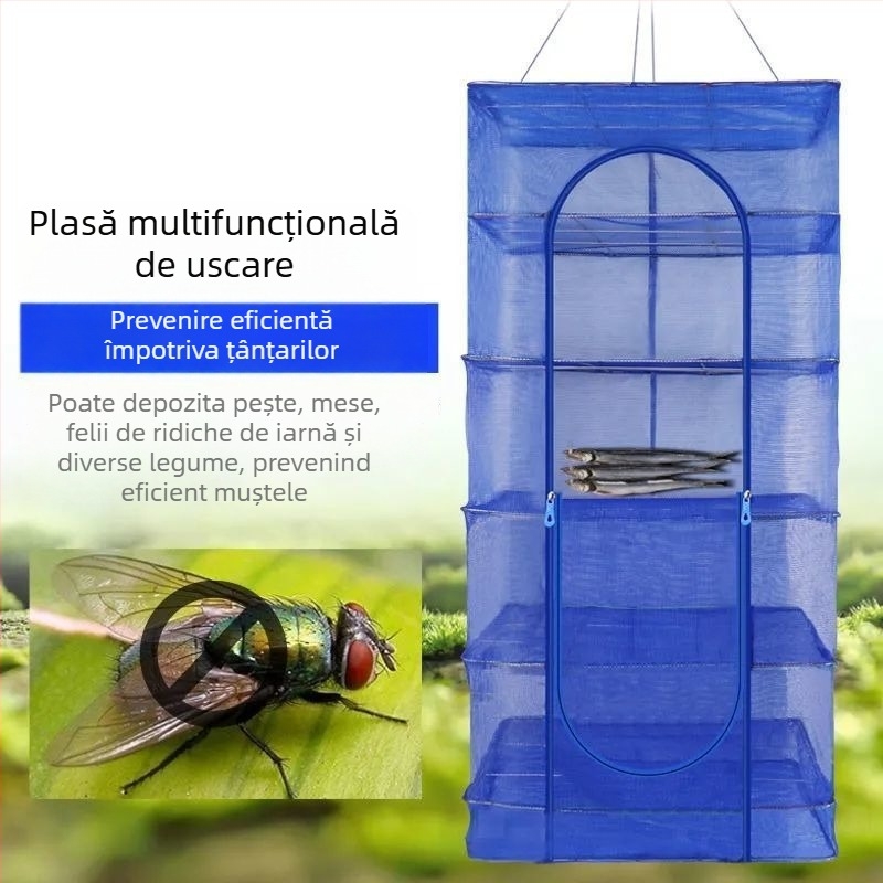 Plasă mare, pliabilă pentru uscare la soare, pentru uz casnic, uscare legume și pește, protecție împotriva muștelor și insectelor, uscare rapidă, din nylon