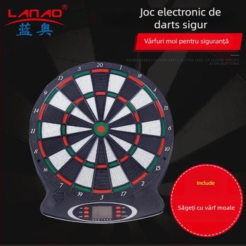 Set de darts electronic interior cu scorare automată inductivă, material PP, albastru-alb sau negru-alb