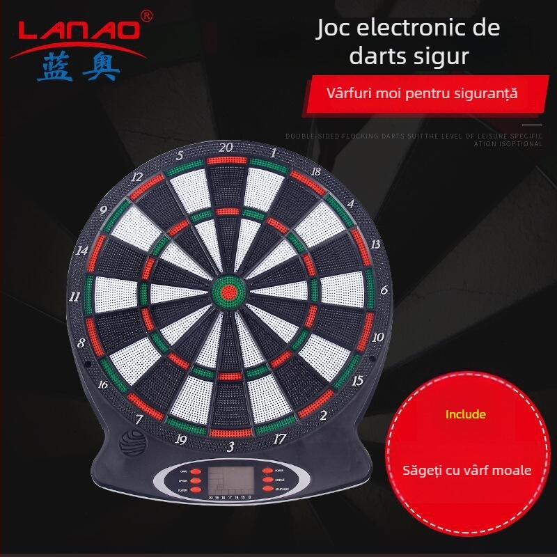Set de darts electronic interior cu scorare automată inductivă, material PP, albastru-alb sau negru-alb