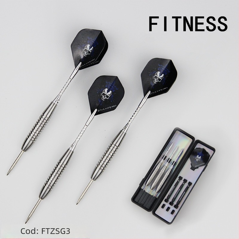 Vârfuri de darts din oțel inoxidabil, cu cap craniu, set de 3 bucăți în cutie, șafturi din aluminiu cu caneluri