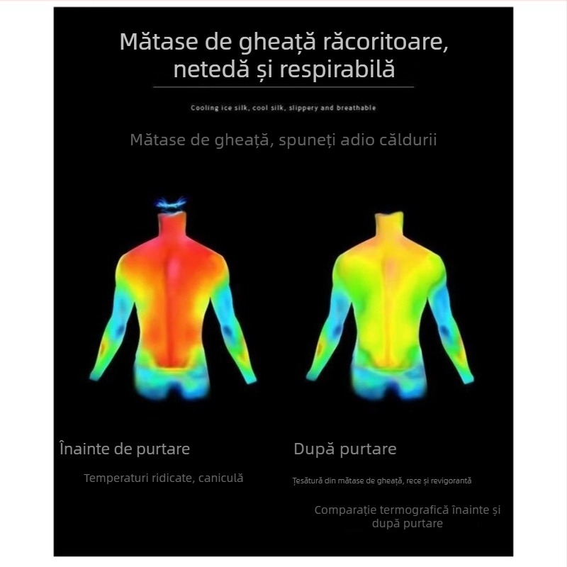 Tricou sport bărbați cu mânecă lungă, uscare rapidlyă, protecție solară, material Ice Silk, pentru vară, ușor, respirabil, croială lejeră