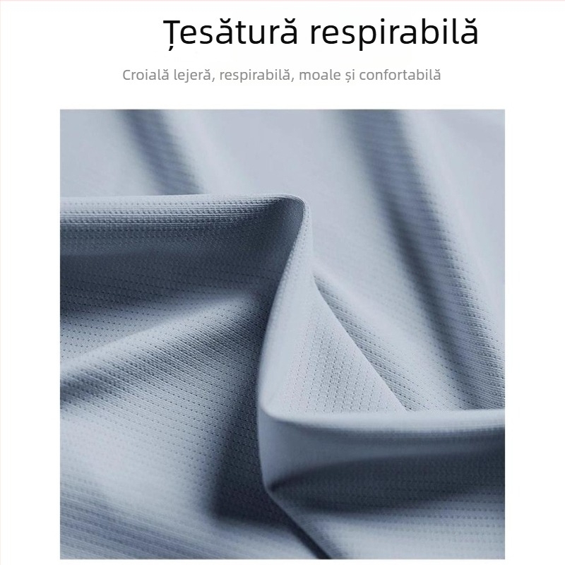 Tricou sport bărbați cu mânecă lungă, uscare rapidlyă, protecție solară, material Ice Silk, pentru vară, ușor, respirabil, croială lejeră