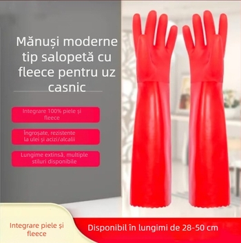 Mănuși de spălat vase, căptușite cu fleece de velur, groase, impermeabile iarna, antiderapante