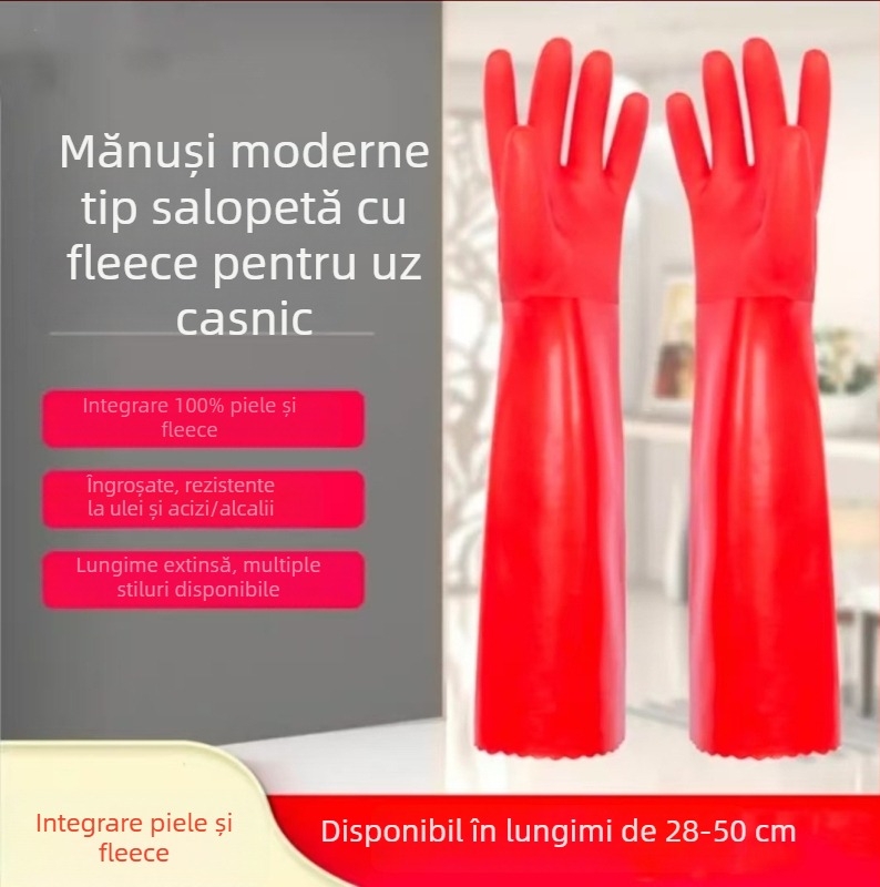Mănuși de spălat vase, căptușite cu fleece de velur, groase, impermeabile iarna, antiderapante