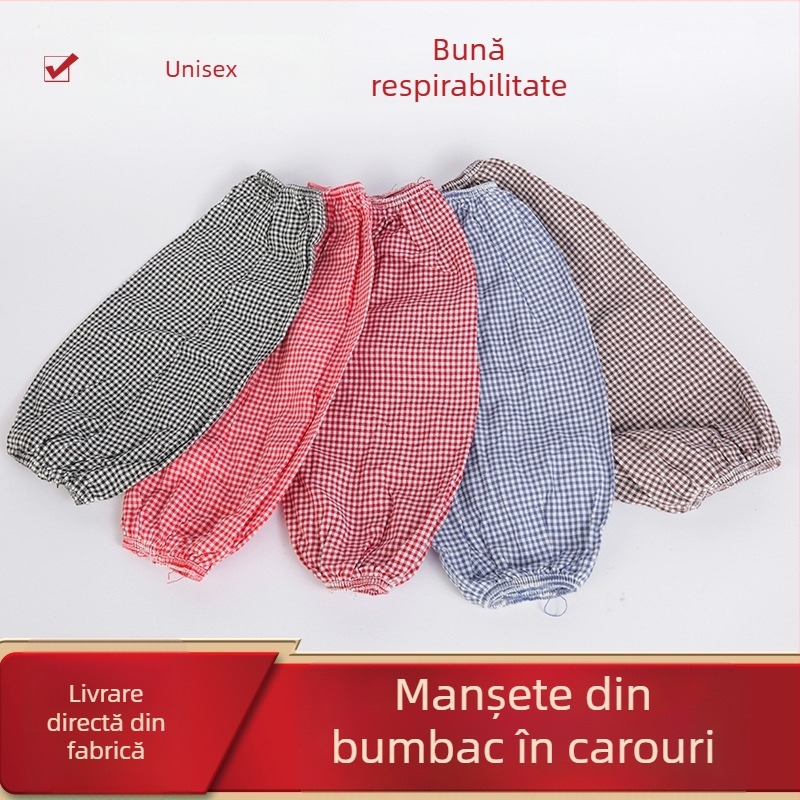 Manșete din bumbac rezistente la ulei pentru atelier, protecție a brațelor la muncă și curățare, mărime universală, model carouri/în carouri