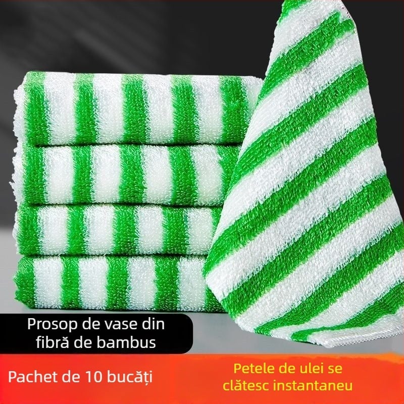 Cârpa de vase din fibre de bambus, cu dungi, foarte absorbantă, rezistentă la ulei