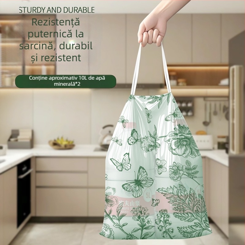 Saci de gunoi cu șnur, parfum camelia, groși pentru uz casnic, închidere cu șnur, fără rupere