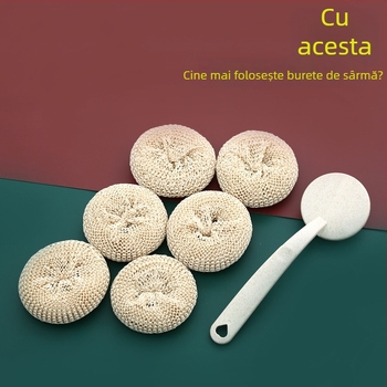 Sferă de curățare din sârmă de oțel nano cu mâner lung — delicat cu oalele, perie fără pierdere de păr, perie pentru tigăni cu mâner lung