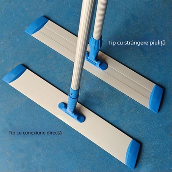 Mop plat pentru podele din lemn, mâner din aliaj de aluminiu, cap microfibră, tip Velcro pentru praf