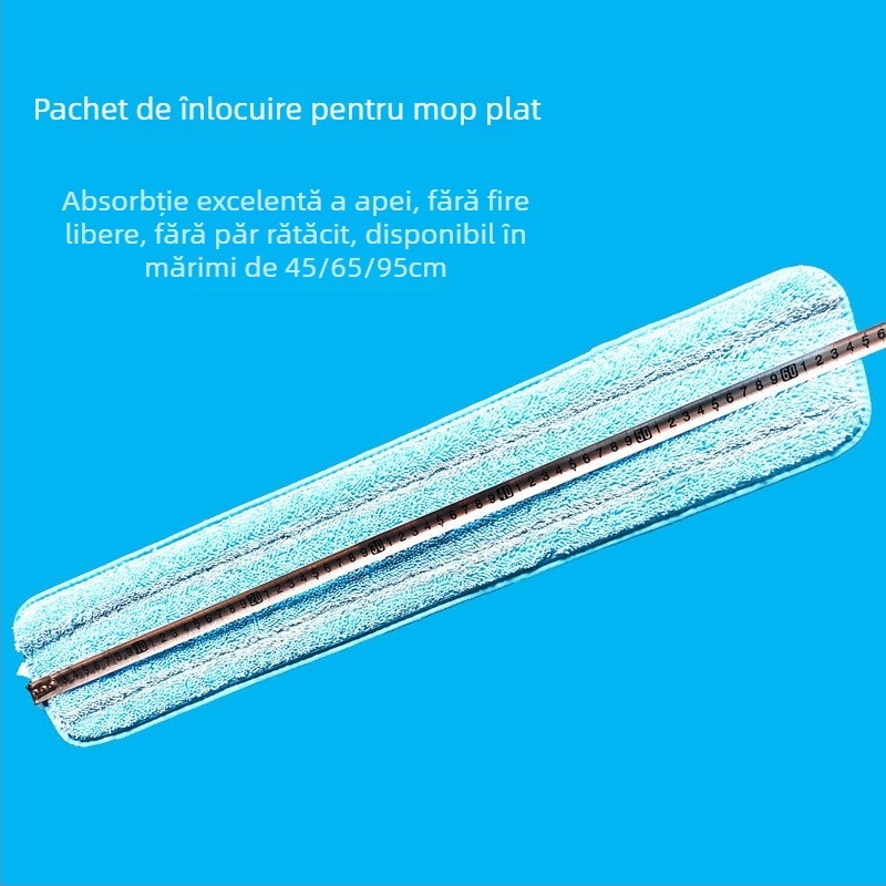 Mop plat pentru podele din lemn, mâner din aliaj de aluminiu, cap microfibră, tip Velcro pentru praf