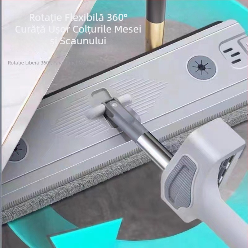 2025 Mop plat fără atingere cu rezervor de lichid pentru uz casnic – microfibră, mâner din oțel inoxidabil, tijă de ridicare, mecanism de stoarcere prin alunecare