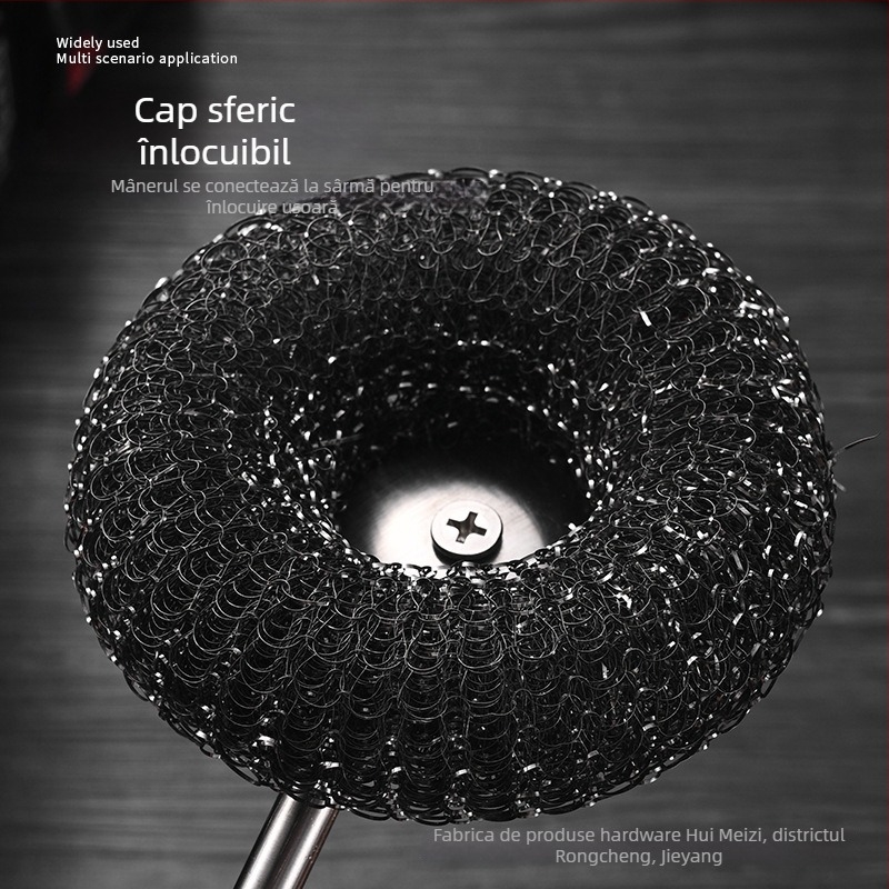 Perie din oțel inoxidabil, cu mâner lung, pentru curățare în bucătărie, cu sârmă metalică, pentru oale și boluri