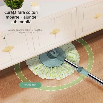 Mop cu tijă rotativă din oțel inoxidabil, pentru uz umed și uscat – stoarcere prin învârtire