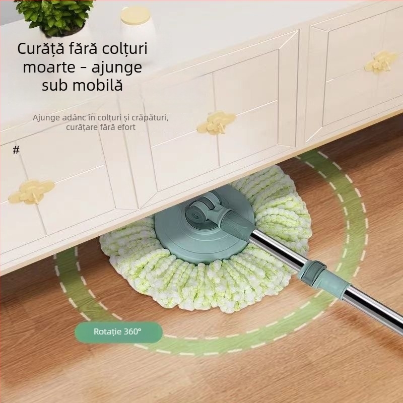 Mop cu tijă rotativă din oțel inoxidabil, pentru uz umed și uscat – stoarcere prin învârtire