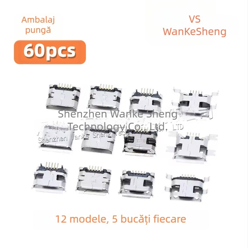 240 de conectori Micro USB femeli, 24 tipuri, în cutie, interfață Micro USB