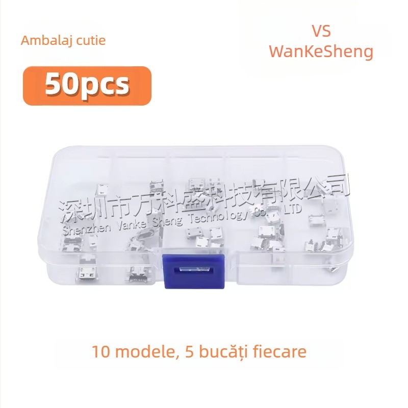 240 de conectori Micro USB femeli, 24 tipuri, în cutie, interfață Micro USB