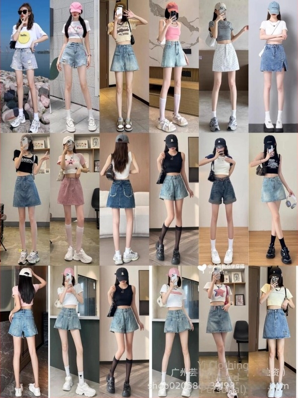 Shorti de damă din denim cu talie înaltă, stil american retro, slim, croială dreaptă, versatil, street style