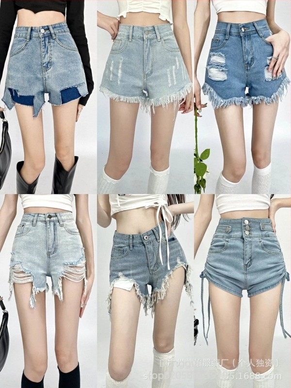 Shorti de damă din denim cu talie înaltă, stil american retro, slim, croială dreaptă, versatil, street style
