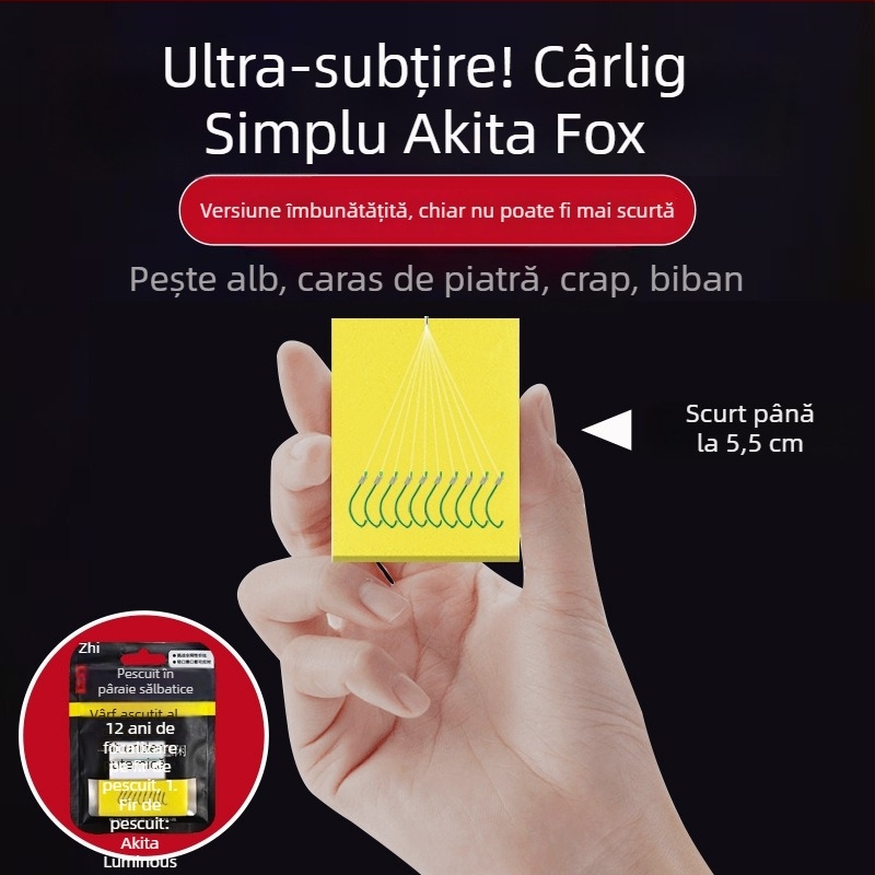 Leader monofilament cu cârlig unic, tijă subțire și lungă, pentru crap cu dungi albe, momeală cu vierme roșu, dimensiune mică
