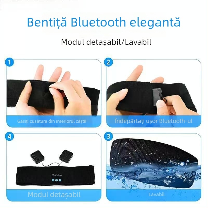 Bandă pentru cap Bluetooth fără fir, muzică, absorbantă a transpirației, pentru yoga și alergare, cu apeluri hands-free