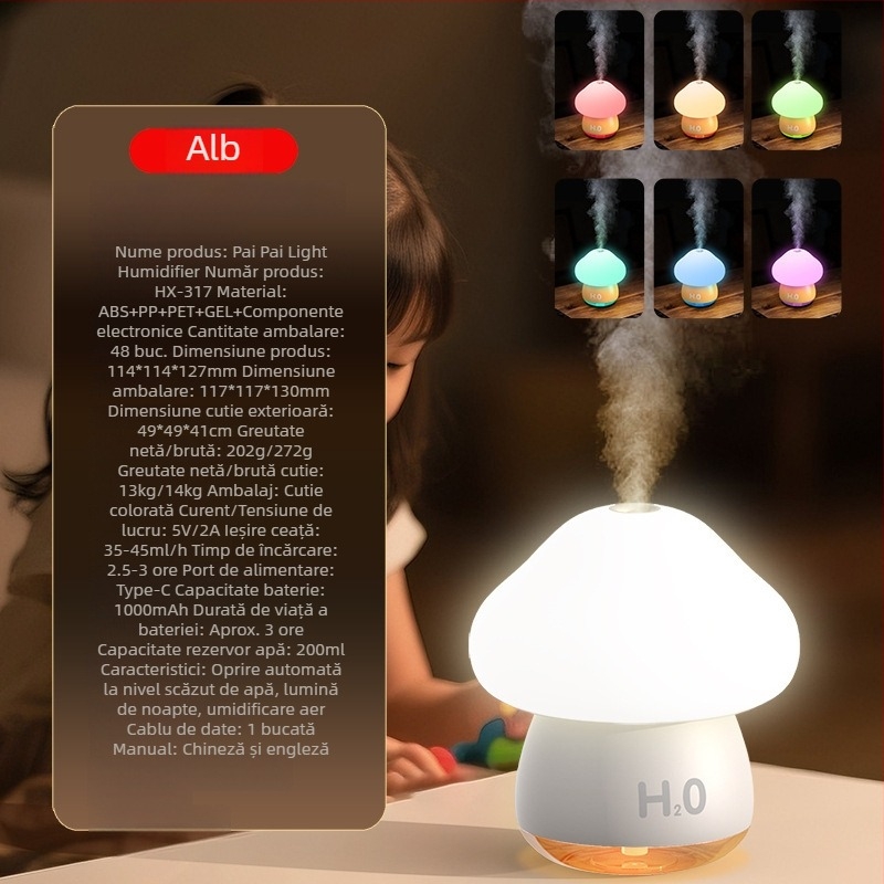 Lampa colorată cu atingere, umidificator cu baterie, lampă de veghe din silicon pentru dormitor, mini-umidificator de birou cu pulverizare