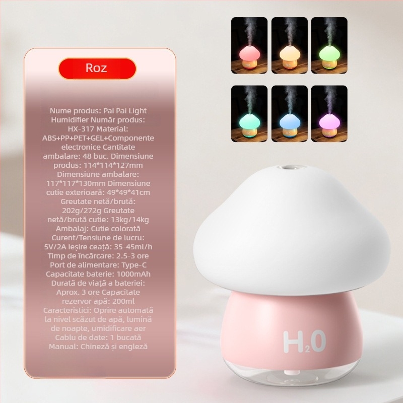 Lampa colorată cu atingere, umidificator cu baterie, lampă de veghe din silicon pentru dormitor, mini-umidificator de birou cu pulverizare