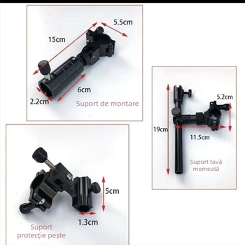 Scaun de pescuit multifuncțional din aliaj de aluminiu-magneziu, set de 3 piese cu tavă pentru momeli, suport pentru umbrelă și suport pentru pește