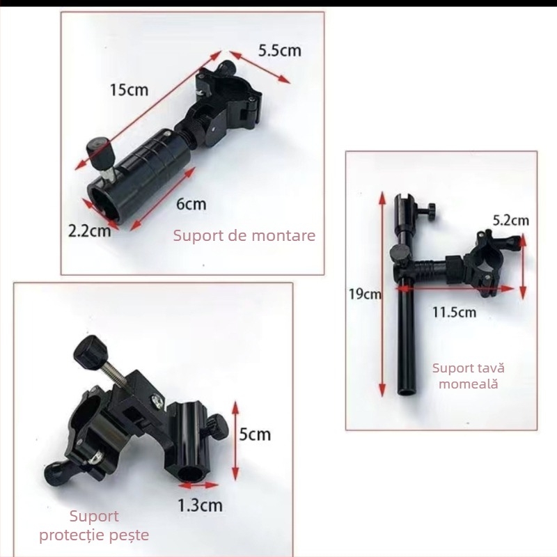 Scaun de pescuit multifuncțional din aliaj de aluminiu-magneziu, set de 3 piese cu tavă pentru momeli, suport pentru umbrelă și suport pentru pește
