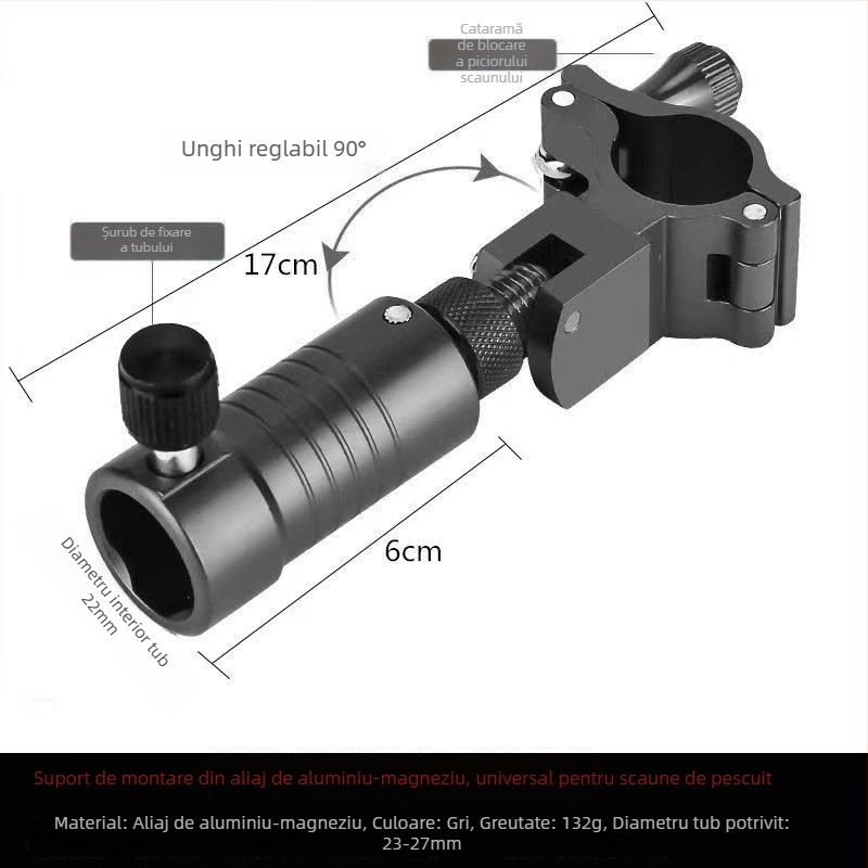 Scaun de pescuit multifuncțional din aliaj de aluminiu-magneziu, set de 3 piese cu tavă pentru momeli, suport pentru umbrelă și suport pentru pește