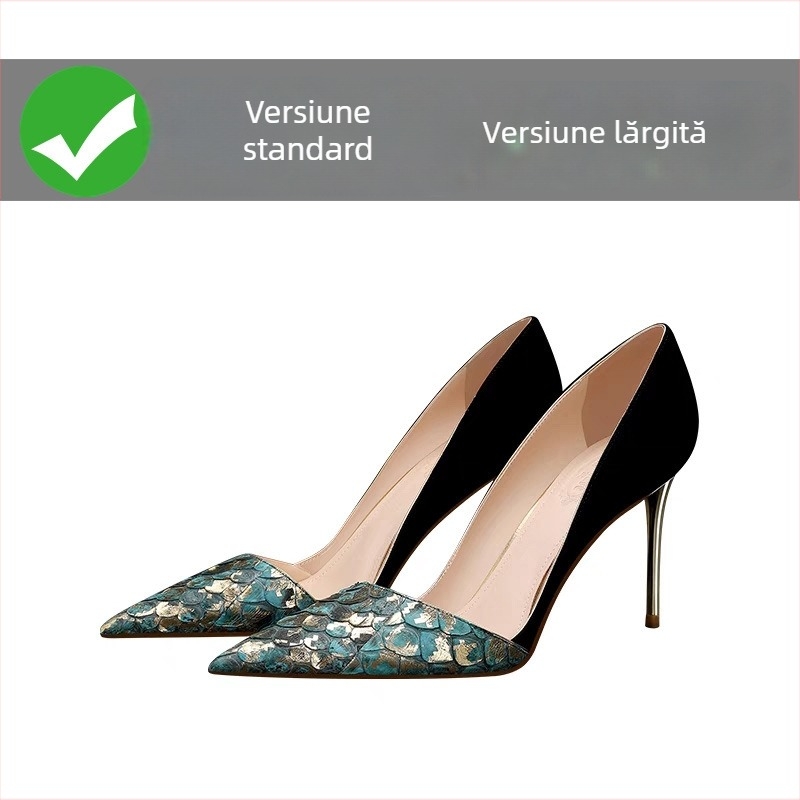 Pantofi stiletto din piele naturală, negru-albastru, primăvara 2025, mărimi 41–43, stil coreean.