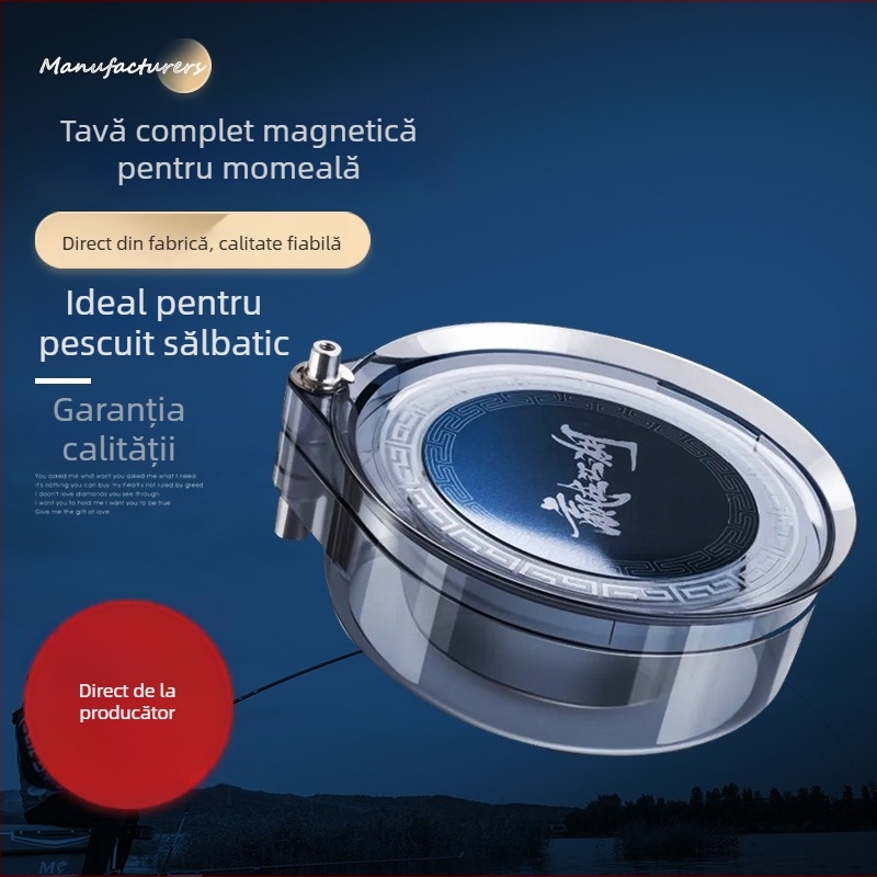 Cutie de pescuit cu tavă magnetică pentru momeli, trei în unu, compactă, mini, cu vas de momeli în formă de disc