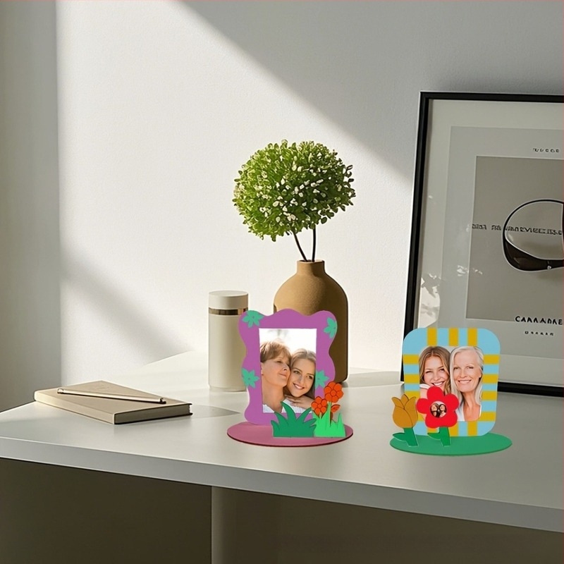 Ramă foto pătrată din lemn cu bază, inserție 3D în formă de inimă, ornament DIY graffiti
