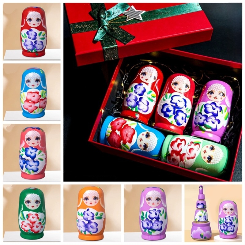Matrioshka din lemn cu cinci straturi, pictată manual