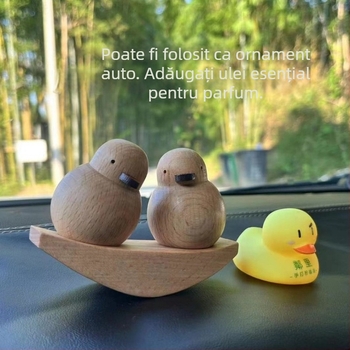 Rață galbenă mică din lemn – ornament auto pentru interior, decor modern minimalist, cadou pentru iubită